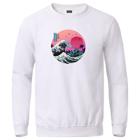 Image of The Great Retro Wave Japan Anime Vaporwave Kanagawa Sweatshirts Men Crewneck Pullover 2020 Male Casual Fit Loose Tops Tracksuits
